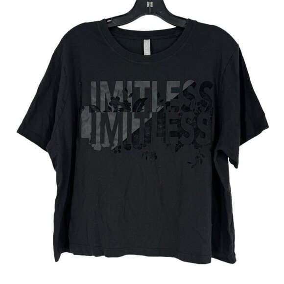 Athleta Limitless‎ Boxy Crop Short Sleeve Tee Black Crushed Velvet Size 1X - Picture 1 of 7